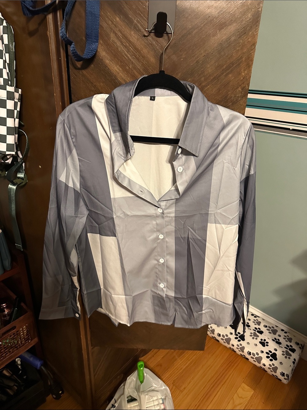 Gray and White Geometric Button-Up Shirt - Men's